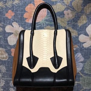 POUR LA VICTOIRE BUTLER EMBOSSED LEATHER COFFEE BONE BLACK LARGE TOTE BAG